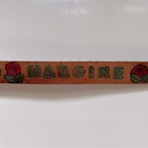 Western Belt Stamped Leather Personalized Margine Roses Cowgirl Rodeo Size XL - Picture 2 of 9